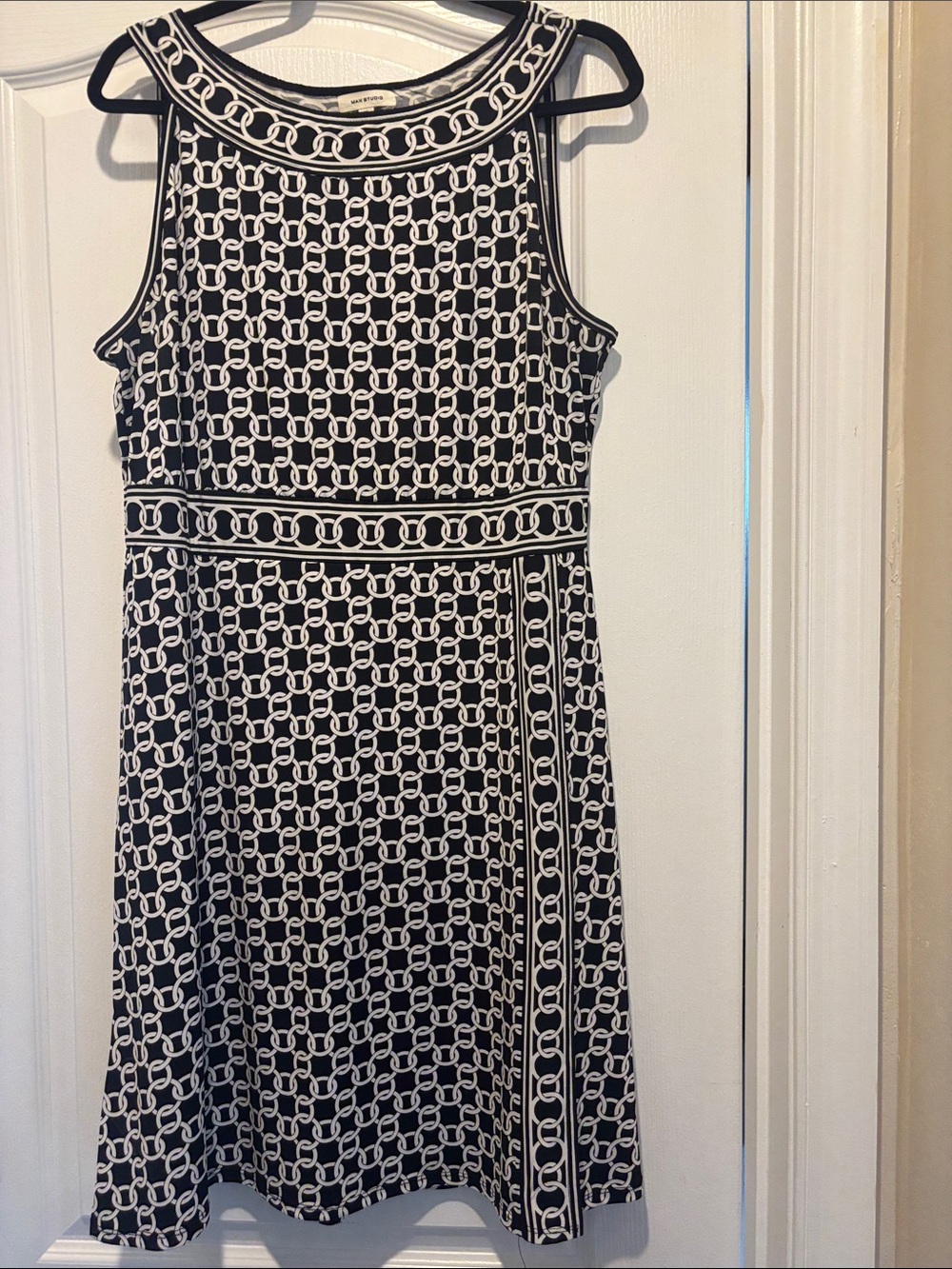 Max Studio Black & Beige Chain-Print Midi Dress
